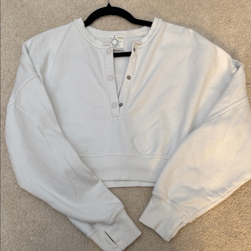 Offline by Aerie Women's White Cropped Sweatshirt